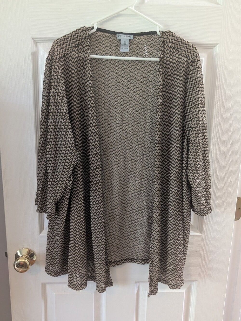 Catherines Taupe and Black Open-Front Lightweight Jacket